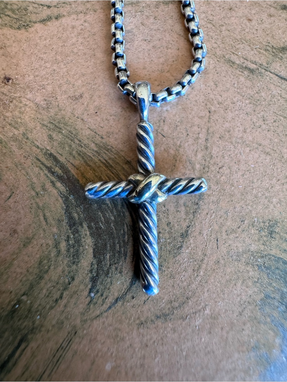 David Yurman gold and Sterling-Tone Twisted Rope Cross Pendant Necklace - Silver